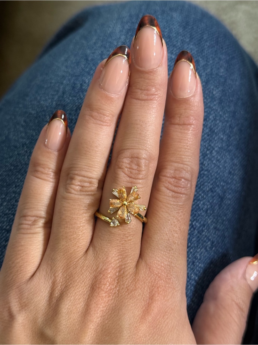 Gold Floral Peach Ring - Elegant Women's Statement Ring